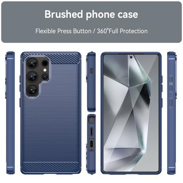 Samsung Galaxy S25 Ultra Børstet TPU Cover - Karbonfiber - Blå