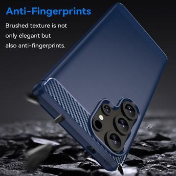 Samsung Galaxy S25 Ultra Børstet TPU Cover - Karbonfiber - Blå