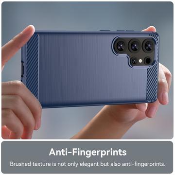 Samsung Galaxy S25 Ultra Børstet TPU Cover - Karbonfiber - Blå