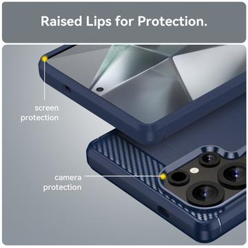 Samsung Galaxy S25 Ultra Børstet TPU Cover - Karbonfiber - Blå