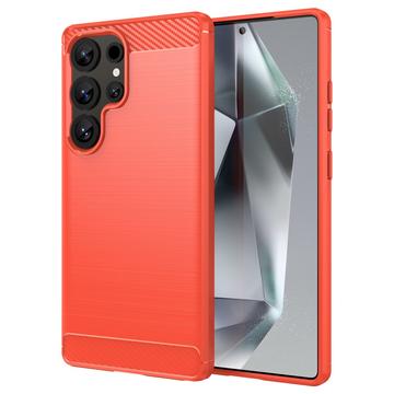 Samsung Galaxy S25 Ultra Børstet TPU Cover - Karbonfiber - Rød