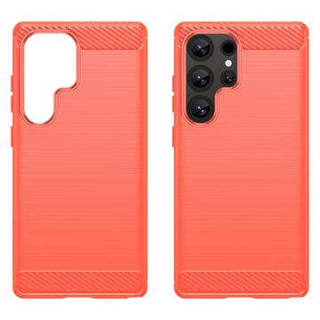 Samsung Galaxy S25 Ultra Børstet TPU Cover - Karbonfiber - Rød