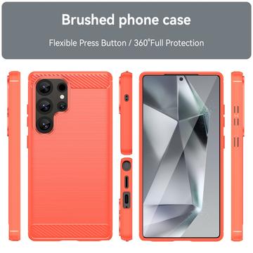 Samsung Galaxy S25 Ultra Børstet TPU Cover - Karbonfiber - Rød