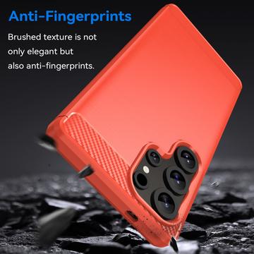 Samsung Galaxy S25 Ultra Børstet TPU Cover - Karbonfiber - Rød