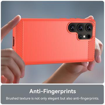 Samsung Galaxy S25 Ultra Børstet TPU Cover - Karbonfiber - Rød