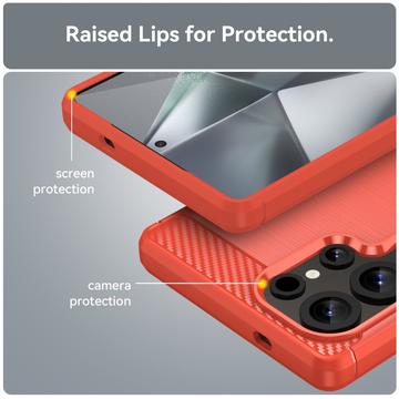 Samsung Galaxy S25 Ultra Børstet TPU Cover - Karbonfiber - Rød