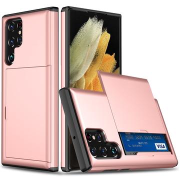 Samsung Galaxy S25 Ultra Hybrid Cover med Glidende Kortslot - Rødguld