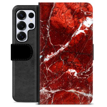 Samsung Galaxy S25 Ultra Premium Flip Cover med Pung - Rød Marmor