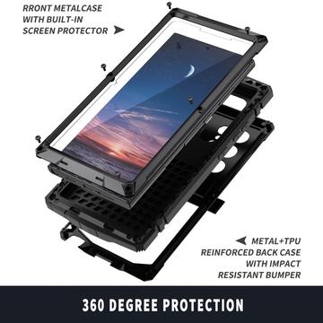 Samsung Galaxy S25 Ultra R-Just Premium cover med kickstand og skærmbeskytter i hærdet glas - Sort