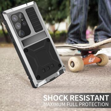 Samsung Galaxy S25 Ultra R-Just Premium-etui med kickstand og skærmbeskytter i hærdet glas - Sølv