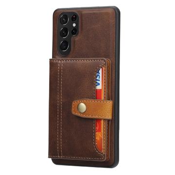 Samsung Galaxy S25 Ultra Retro Style Cover med Pung - Brun
