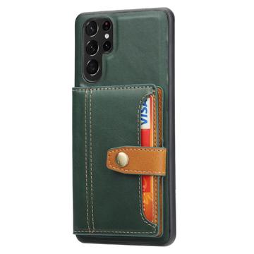Samsung Galaxy S25 Ultra Retro Style Cover med Pung - Grøn