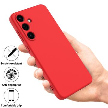 Samsung Galaxy S25+ Flydende silikone cover med håndrem - rød