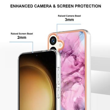 Samsung Galaxy S25+ Marmormønster Galvaniseret IMD TPU Cover - Blå / Pink