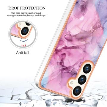 Samsung Galaxy S25+ Marmormønster Galvaniseret IMD TPU Cover - Blå / Pink