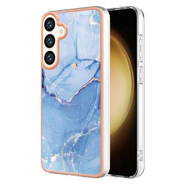 Samsung Galaxy S25+ Marmormønster Galvaniseret IMD TPU Cover - Blå