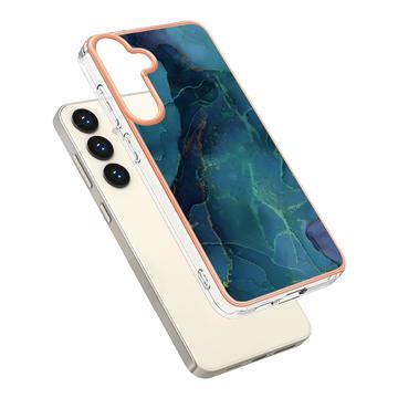 Samsung Galaxy S25+ Marmormønster Galvaniseret IMD TPU Cover - Grøn