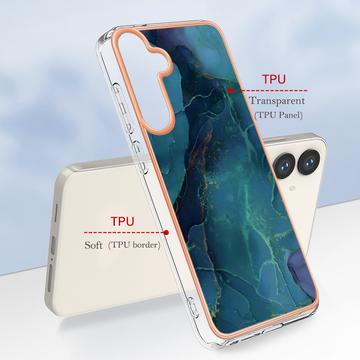 Samsung Galaxy S25+ Marmormønster Galvaniseret IMD TPU Cover - Grøn