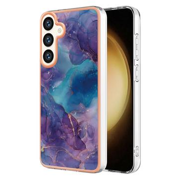 Samsung Galaxy S25+ Marmormønster Galvaniseret IMD TPU Cover - Lilla / Blå