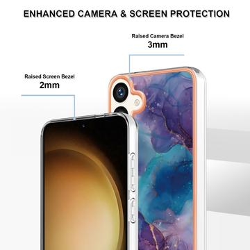 Samsung Galaxy S25+ Marmormønster Galvaniseret IMD TPU Cover - Lilla / Blå