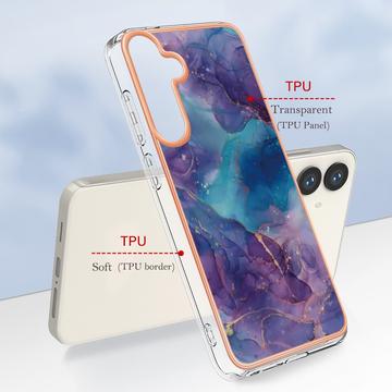 Samsung Galaxy S25+ Marmormønster Galvaniseret IMD TPU Cover - Lilla / Blå
