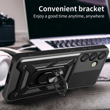 Samsung Galaxy S25+ Roterende Ring Hybrid Cover med Kameraskjold - Rødguld