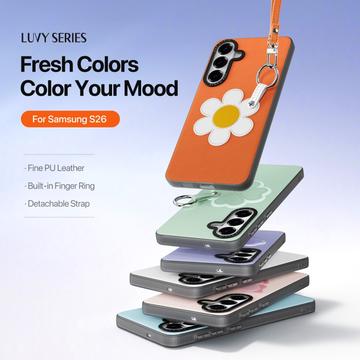 Samsung Galaxy S26 Dux Ducis Luvy cover med fingerring/håndrem - Orange / Marguerit