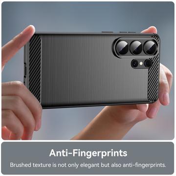 Samsung Galaxy S26 Ultra Børstet TPU Cover - Karbonfiber - Sort