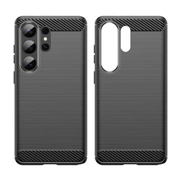 Samsung Galaxy S26 Ultra Børstet TPU Cover - Karbonfiber - Sort