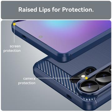 Samsung Galaxy S26 Ultra Børstet TPU Cover - Karbonfiber - blå