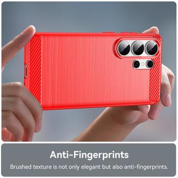 Samsung Galaxy S26 Ultra Børstet TPU Cover - Karbonfiber - rød