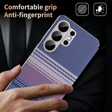 Samsung Galaxy S26 Ultra Smart View-flipcover med ternet mønster og kortholder - Lilla