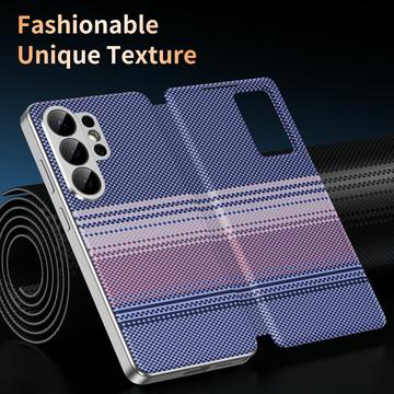 Samsung Galaxy S26 Ultra Smart View-flipcover med ternet mønster og kortholder - Lilla