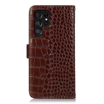 Samsung Galaxy S26 Ultra Crocodile Series Læderpung med RFID - Brun