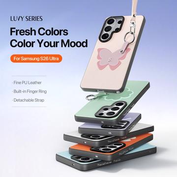 Samsung Galaxy S26 Ultra Dux Ducis Luvy cover med fingerring/håndrem - lyserød / sommerfugl