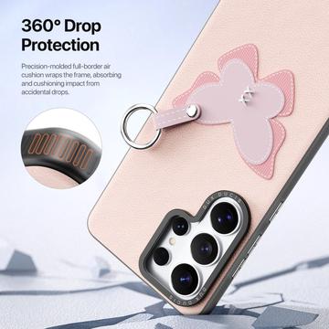 Samsung Galaxy S26 Ultra Dux Ducis Luvy cover med fingerring/håndrem - lyserød / sommerfugl