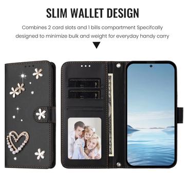 Samsung Galaxy S26 Ultra-pungetui med hjerter og blomster - sort