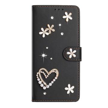 Samsung Galaxy S26 Ultra-pungetui med hjerter og blomster - sort