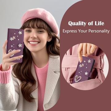 Samsung Galaxy S26 Ultra-pungetui med hjerter og blomster - mørk lilla