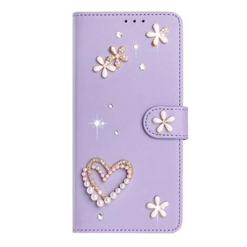 Samsung Galaxy S26 Ultra-pungetui med hjerter og blomster - lys lilla