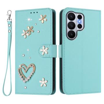 Samsung Galaxy S26 Ultra-pungetui med hjerter og blomster - Mynte