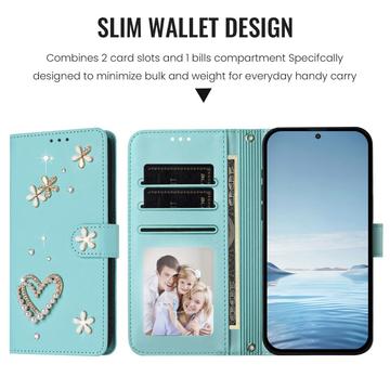 Samsung Galaxy S26 Ultra-pungetui med hjerter og blomster - Mynte