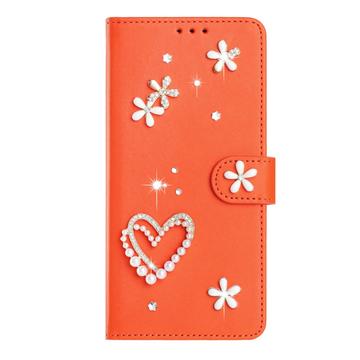 Samsung Galaxy S26 Ultra-pungetui med hjerter og blomster - orange