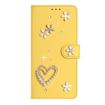Samsung Galaxy S26 Ultra-pungetui med hjerter og blomster - gul