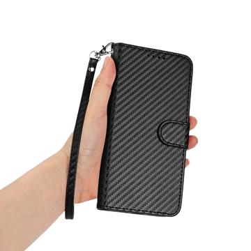 Samsung Galaxy S26 Ultra Premium Wallet-etui med rem - kulfiberstruktur - kulsort