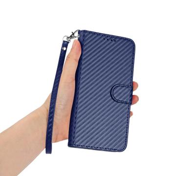 Samsung Galaxy S26 Ultra Premium Wallet-etui med rem - kulfiberstruktur - Kulstofblå
