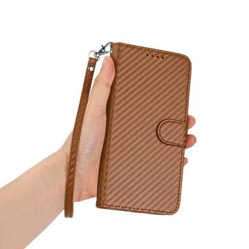 Samsung Galaxy S26 Ultra Premium Wallet-etui med rem - kulfiberstruktur - Kulstofkaffe