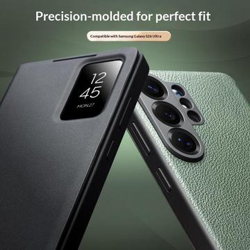 Samsung Galaxy S26 Ultra Qialino Smart View Flip Lædercover - Grøn