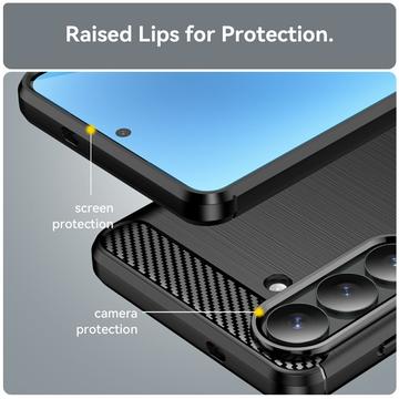 Samsung Galaxy S26+ Børstet TPU Cover - Karbonfiber - Sort