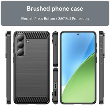 Samsung Galaxy S26+ Børstet TPU Cover - Karbonfiber - Sort